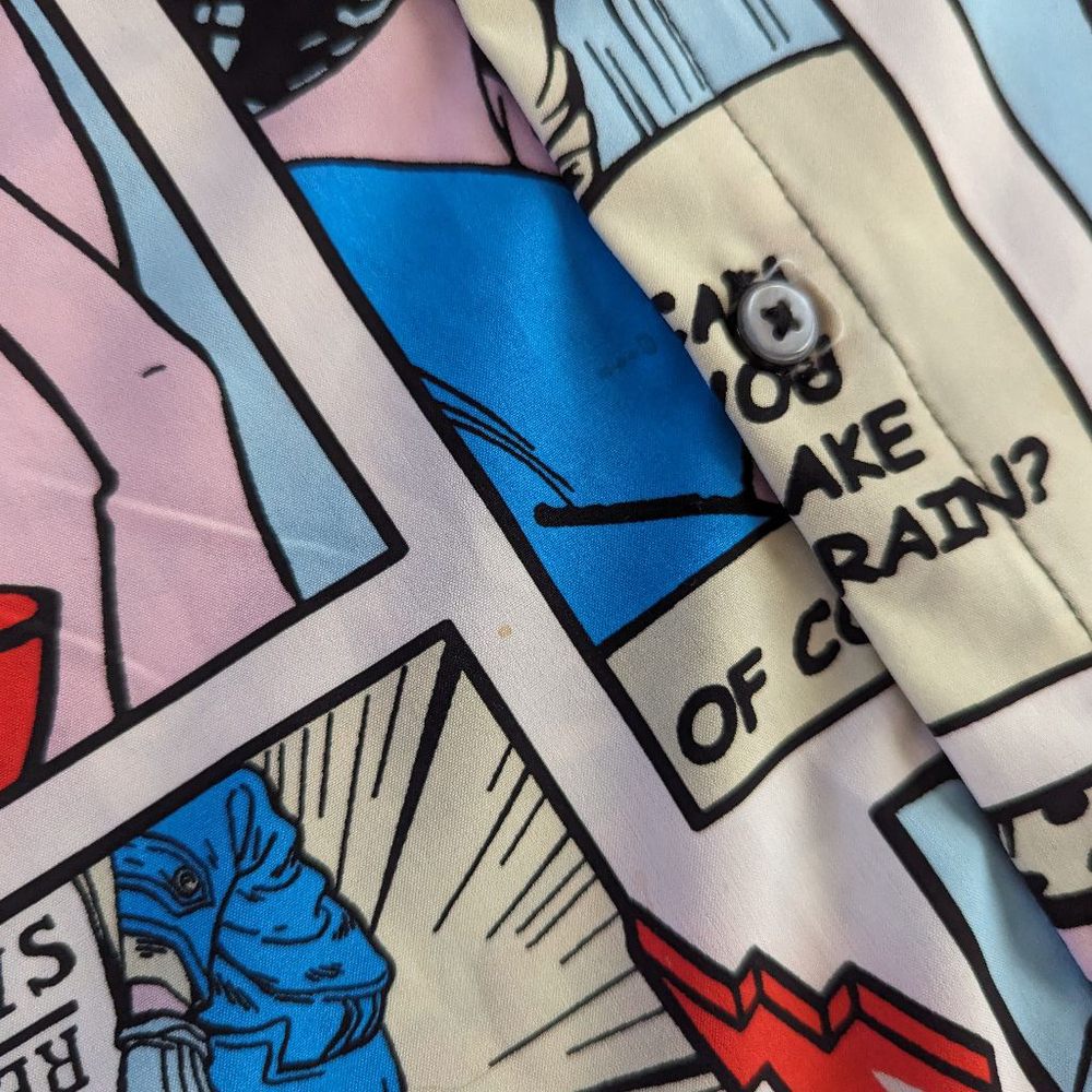 Oh Snap! Comic Book Print Shirt - White/Blue - Size S - Picture 6 of 9